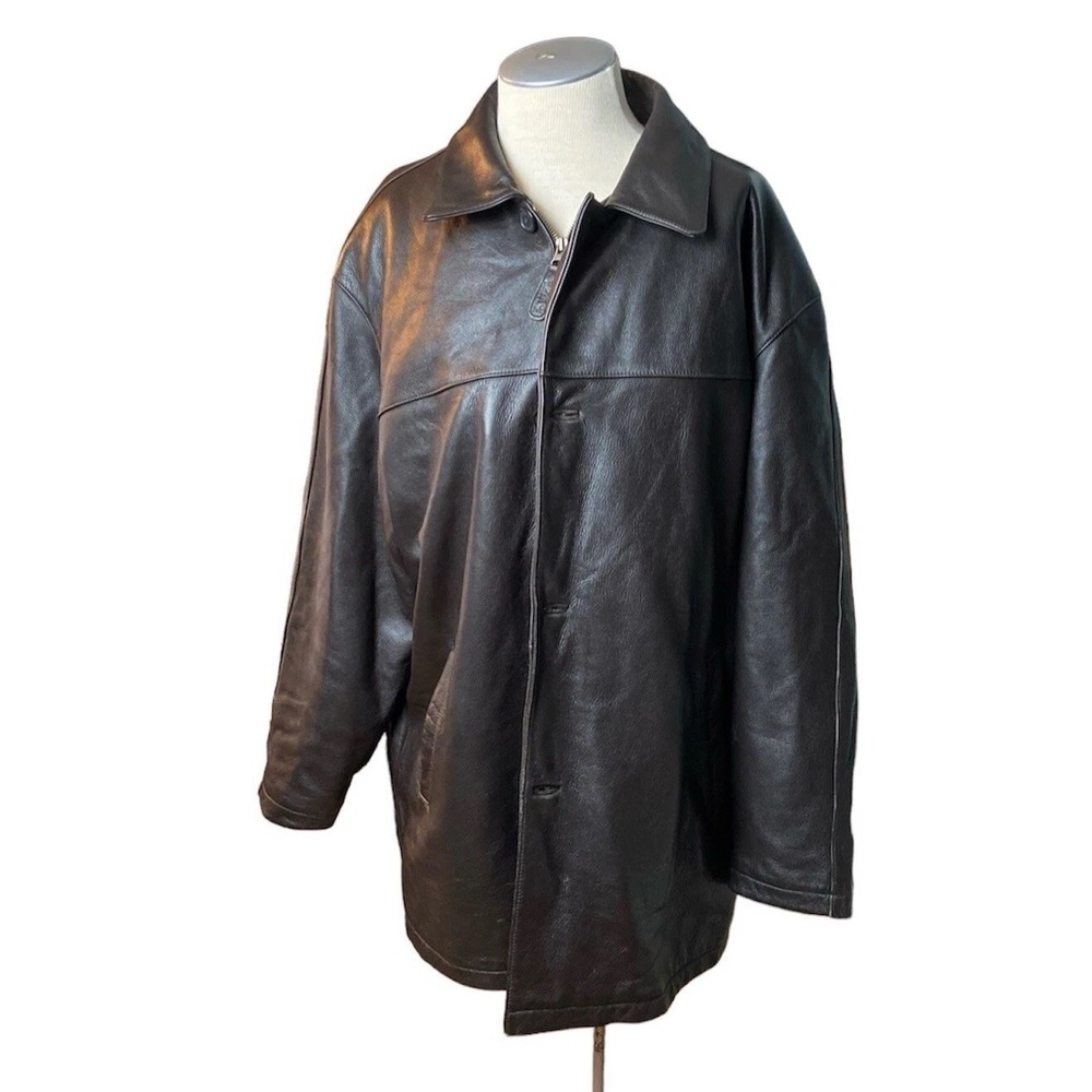 RBM Outdoors Leather Jacket XL Long Mens Black Heavy Weight